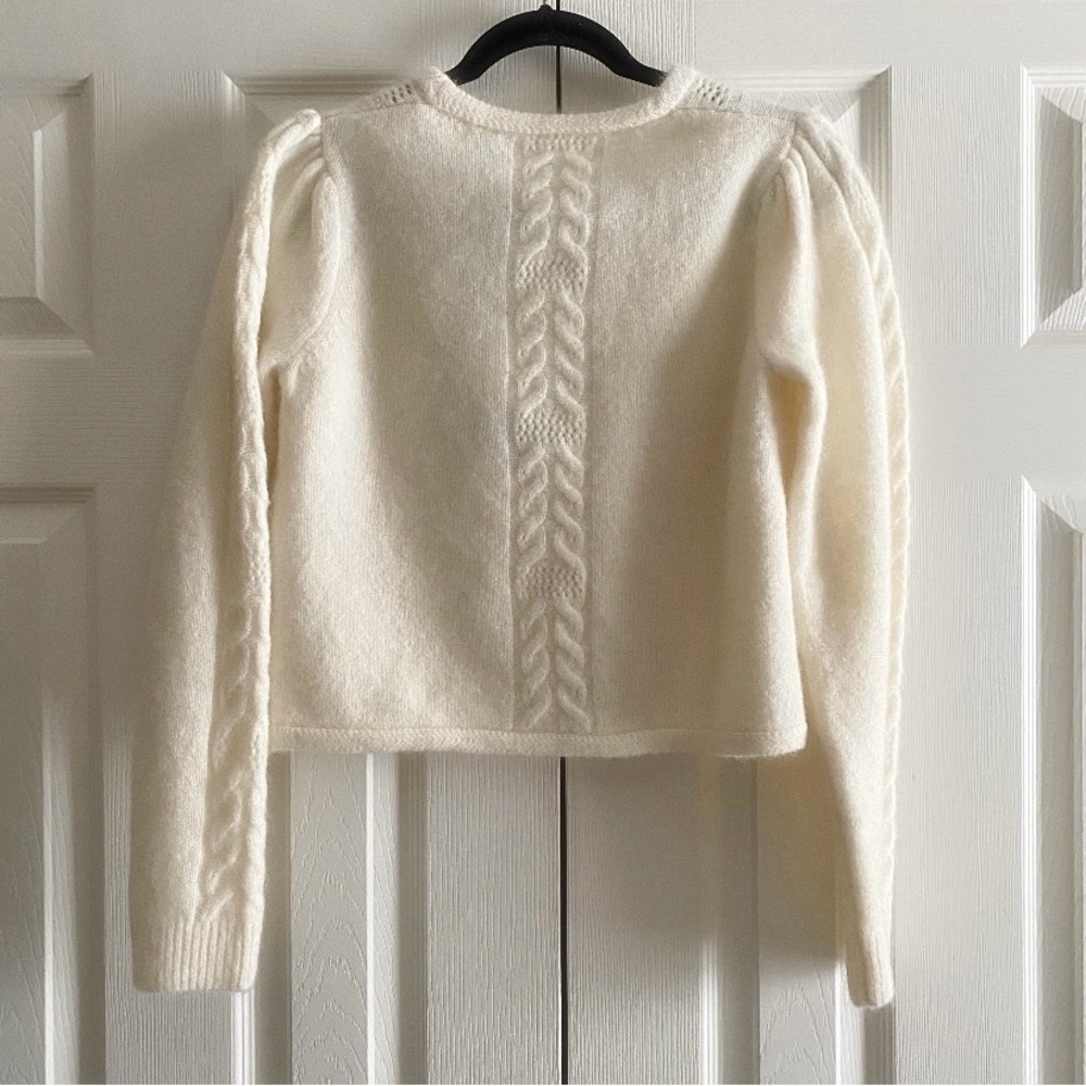 MAGASCHONI MOHAIR MERINO WOOL CHEVRON CABLE KNIT EVY CROPPED CARDIGAN Cream M - Picture 2 of 6